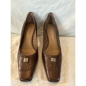Etienne Aigner E-ORAH Women Brown Square Toe Tassel  Heel Shoe Size 8M Pre Owned